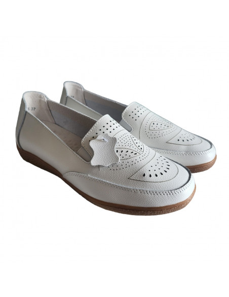 Pantofi tip mocasin din piele naturala alba, pentru femei