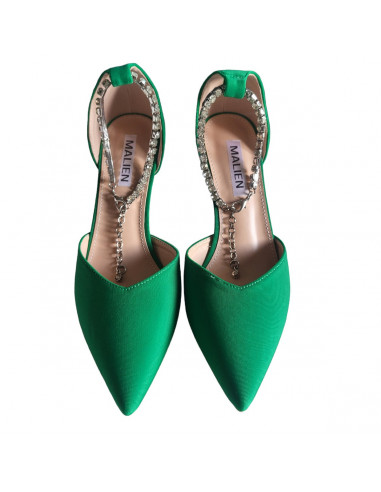 Pantofi stiletto verzi, din textil, pentru femei