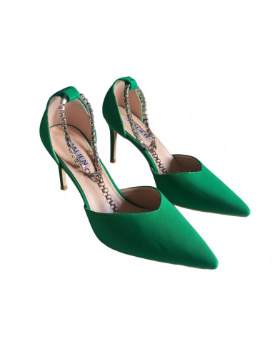 Pantofi stiletto verzi, din textil, pentru femei