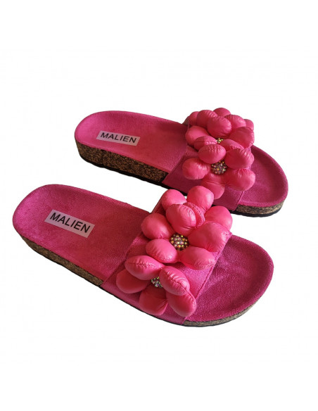 Saboti fuchsia din material textil, pentru femei