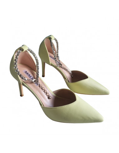 Pantofi stiletto verde neon, din textil, pentru femei