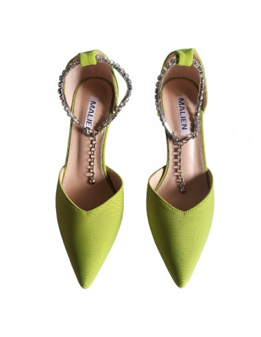 Pantofi stiletto verde neon, din textil, pentru femei