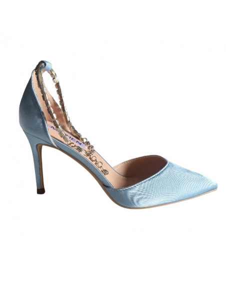 Pantofi stiletto bleu ciel, din textil, pentru femei