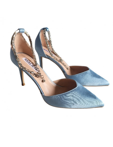 Pantofi stiletto bleu ciel, din textil, pentru femei