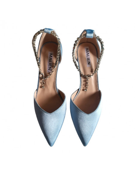 Pantofi stiletto bleu ciel, din textil, pentru femei