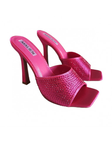 Saboti fuchsia, cu toc, din textil, pentru femei