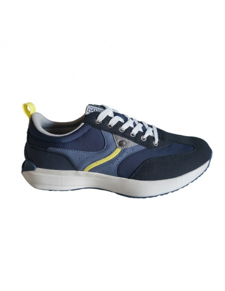 Pantofi sport Hanson pentru barbati, piele ecologica si textil, albastru cu alb