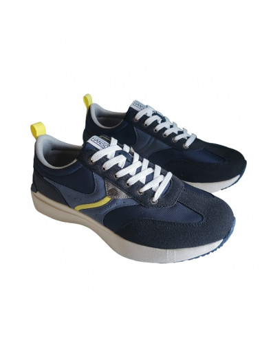 Pantofi sport Hanson pentru barbati, piele ecologica si textil, albastru cu alb
