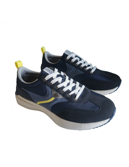 Pantofi sport Hanson pentru barbati, piele ecologica si textil, albastru cu alb