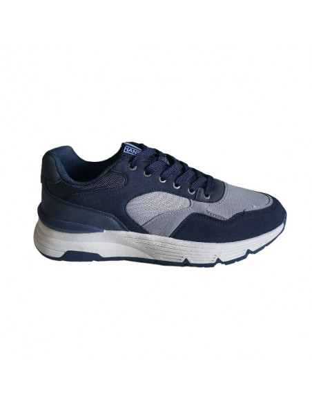 Pantofi sport Hanson pentru barbati, piele ecologica si textil, albastru cu alb
