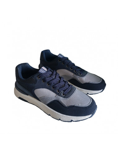 Pantofi sport Hanson pentru barbati, piele ecologica si textil, albastru cu alb