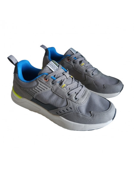 Pantofi sport Hanson pentru barbati, piele ecologica si textil, albastru cu alb