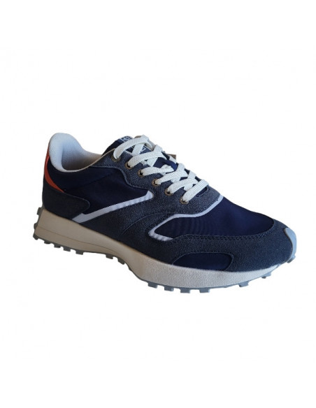 Pantofi sport Hanson pentru barbati, piele ecologica si textil, albastru cu alb