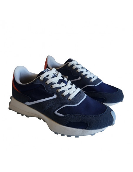 Pantofi sport Hanson pentru barbati, piele ecologica si textil, albastru cu alb