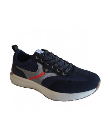 Pantofi sport Hanson pentru barbati, piele ecologica si textil, albastru cu alb