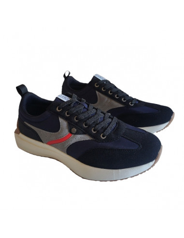 Pantofi sport Hanson pentru barbati, piele ecologica si textil, albastru cu alb
