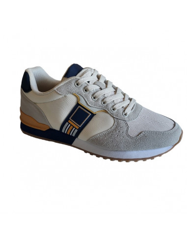 Pantofi sport Hanson pentru barbati, piele ecologica si textil, albastru cu alb
