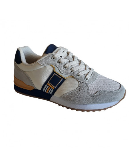 Pantofi sport Hanson pentru barbati, piele ecologica si textil, albastru cu alb