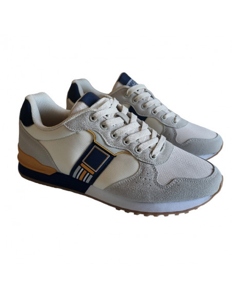 Pantofi sport Hanson pentru barbati, piele ecologica si textil, albastru cu alb