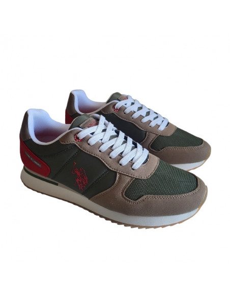 Pantofi sport pentru barbati, piele ecologica si textil, alb cu gri deschis