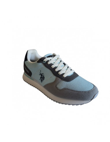 Pantofi sport pentru barbati, piele ecologica si textil, alb cu gri deschis