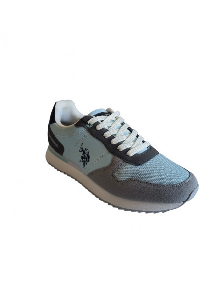 Pantofi sport pentru barbati, piele ecologica si textil, alb cu gri deschis