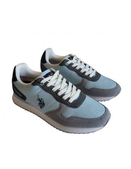 Pantofi sport pentru barbati, piele ecologica si textil, alb cu gri deschis