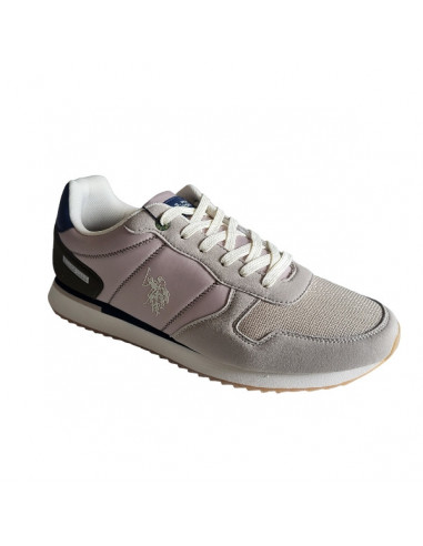Pantofi sport pentru barbati, piele ecologica si textil, alb cu gri deschis