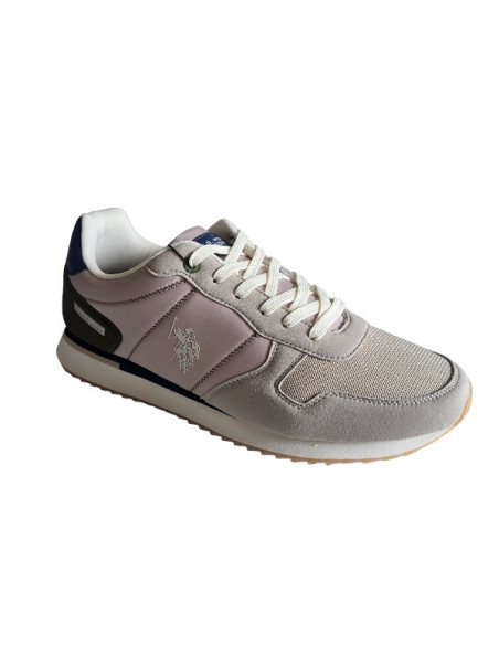Pantofi sport pentru barbati, piele ecologica si textil, alb cu gri deschis