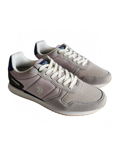 Pantofi sport pentru barbati, piele ecologica si textil, alb cu gri deschis