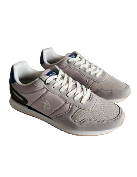 Pantofi sport pentru barbati, piele ecologica si textil, alb cu gri deschis