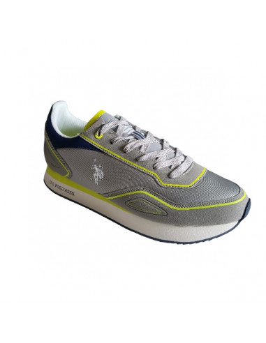 Pantofi sport pentru barbati, piele ecologica si textil, alb cu gri deschis