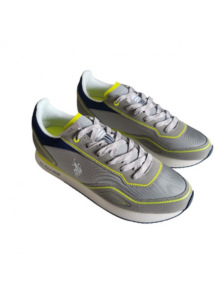 Pantofi sport pentru barbati, piele ecologica si textil, alb cu gri deschis