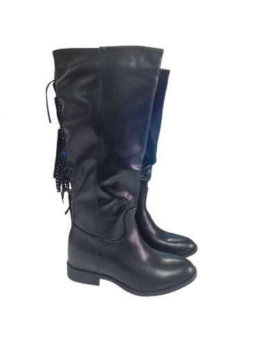 Ghete din piele eco întoarsă, cu platformă şi franjuri, negre, tip mocasini