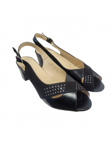 Sandale elegante pentru femei, piele eco, bej, cu toc gros