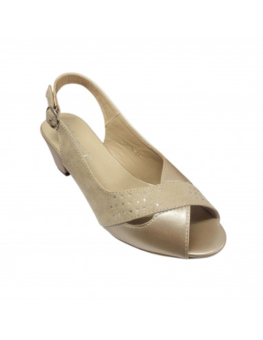 Sandale elegante pentru femei, piele eco, bej, cu toc gros
