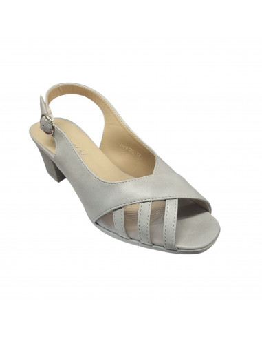 Sandale elegante pentru femei, piele eco, bej, cu toc gros