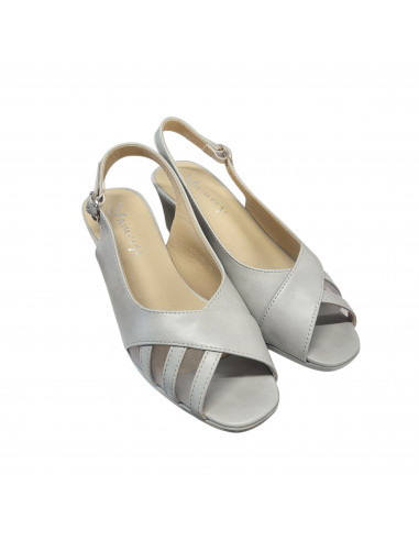 Sandale elegante pentru femei, piele eco, bej, cu toc gros