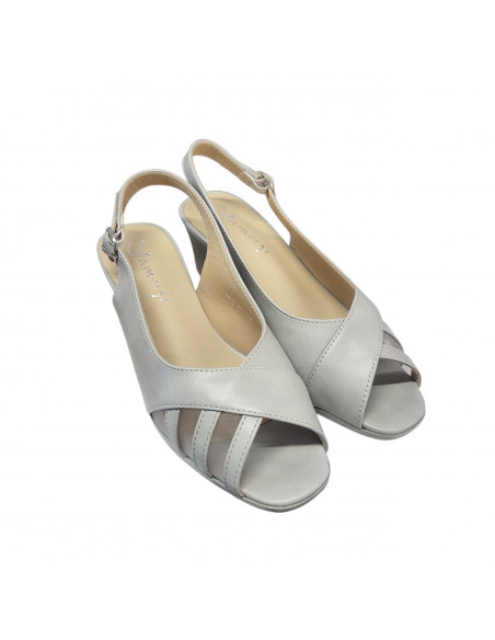 Sandale elegante pentru femei, piele eco, bej, cu toc gros