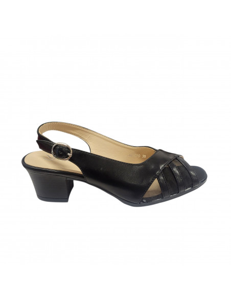 Sandale elegante pentru femei, piele eco, bej, cu toc gros