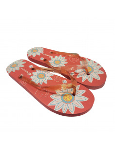 Slapi femei din spuma, infradito, roz cu modele florale 2