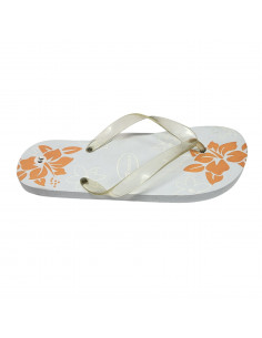 Slapi femei din spuma, infradito,albi, cu modele florale