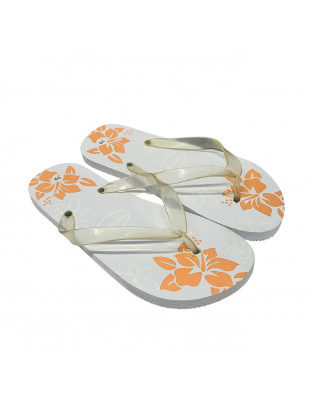 Slapi femei din spuma, infradito,albi, cu modele florale