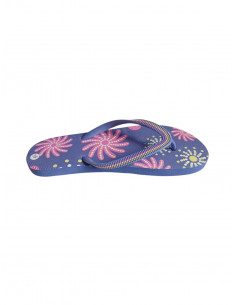 Slapi femei din spuma, infradito, violet cu modele florale