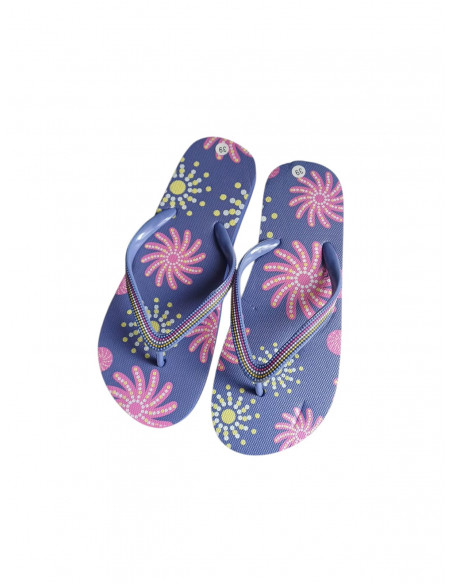 Slapi femei din spuma, infradito, violet cu modele florale