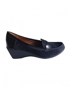 Pantofi femei office, negri, din piele ecologica si material textil