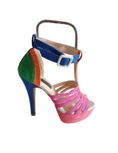 Sandale cu toc inalt si platforma inalta, multicolor, fucsia