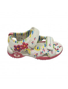Sandale fetite, albe, cu model floral