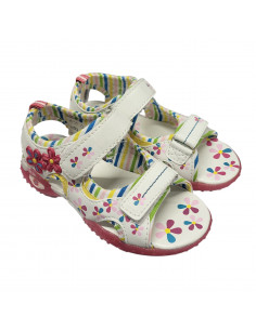 Sandale fetite, albe, cu model floral 2