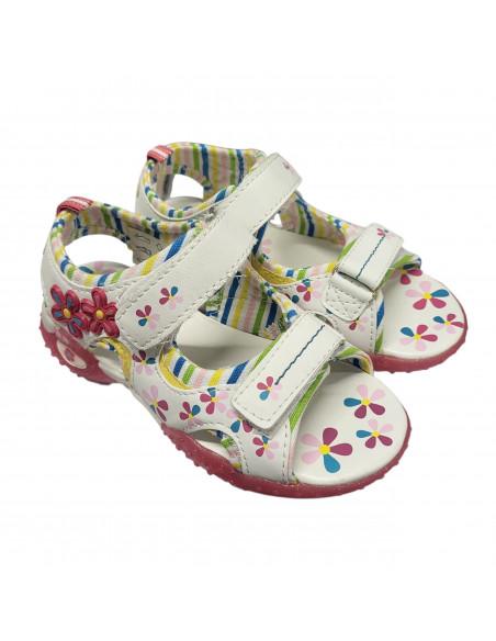 Sandale fetite, albe, cu model floral